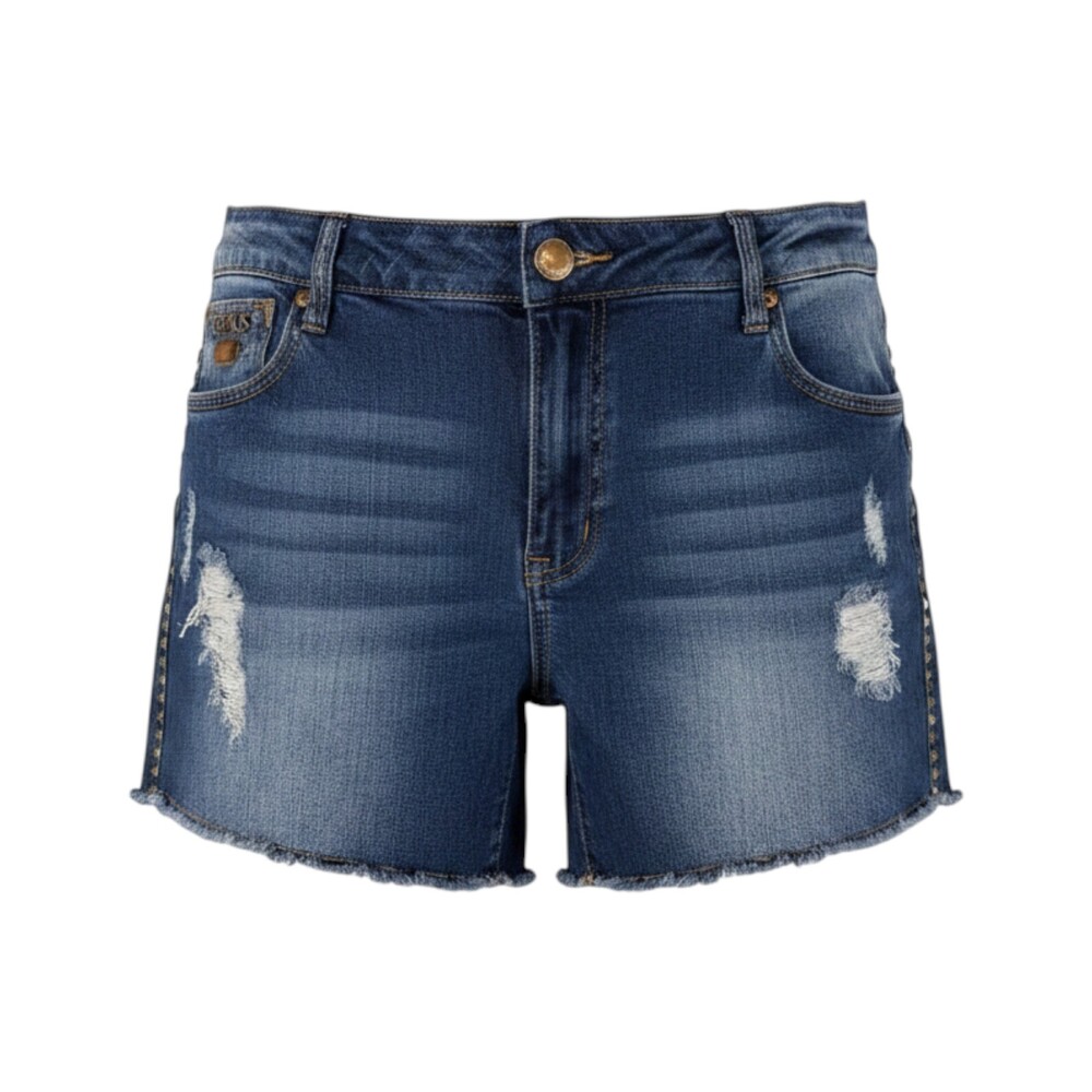 Oppnus Jean Shorts Women's Size 46 Brazil Topaz Button Studded Sides Blue Distre